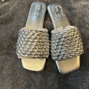 Vince Camuto Metallic Silver Woven Slides
